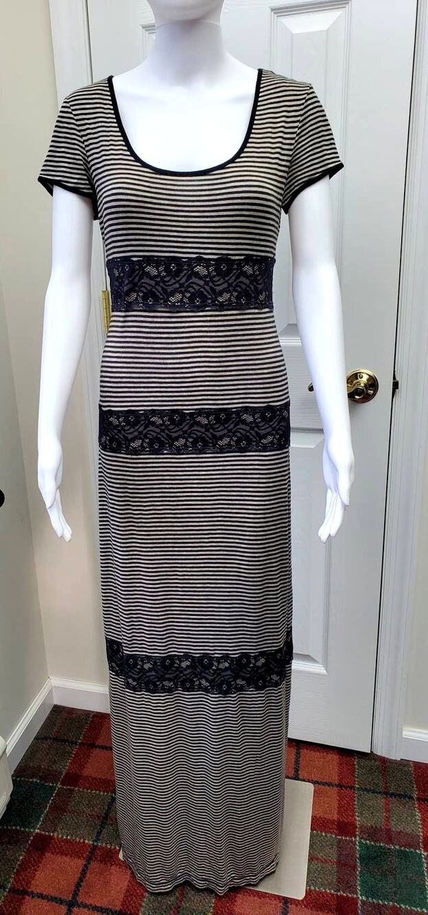 Max Studio Striped Lace Maxi Dress Summer Outdoor Cocktail Party Casual Friday